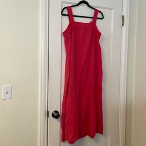 Eileen Fisher Dress Women's XS Organic Linen Midi Square Neck Tank Top Pink Red